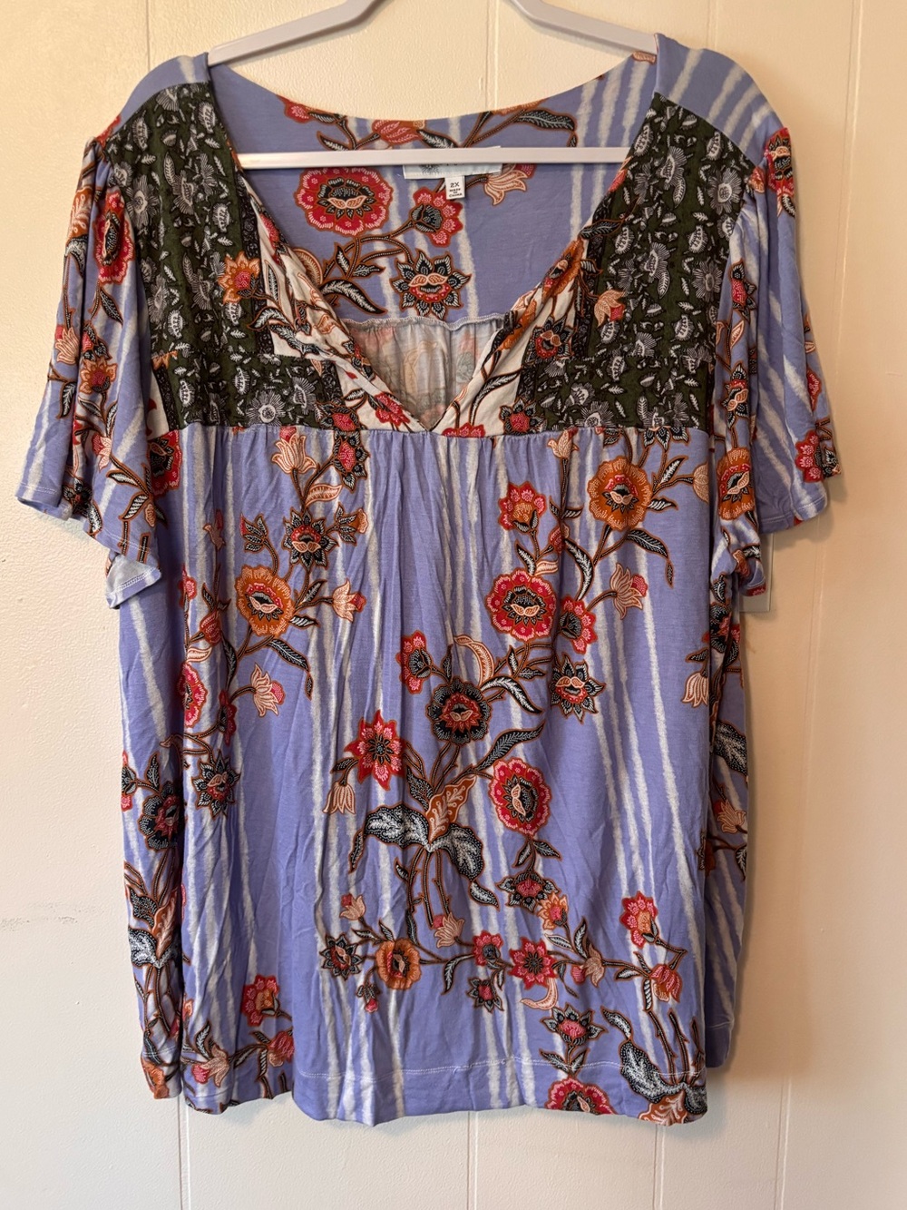 Fever Lavender Floral Boho Scoop Neck Top